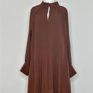 H&M Brown Pleated Mock Neck Dress